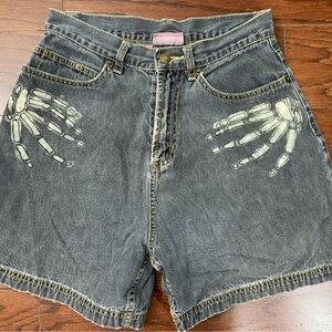 Skull Bones Denim Shorts Punk Y2K 90s Emo Goth Grunge Festival Metal Size 8